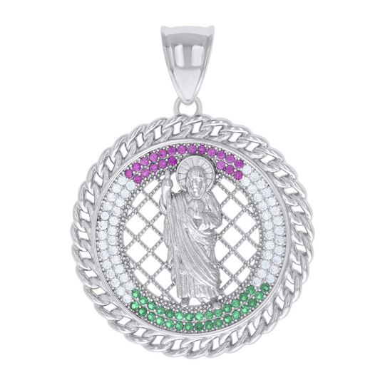 925 Sterling Silver Red/Green White Cubic-Zirconia St. Jude San Judas