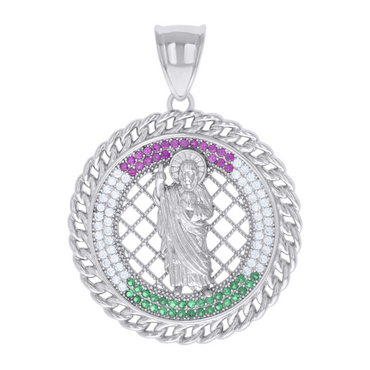 925 Sterling Silver Red/Green White Cubic-Zirconia St. Jude San Judas