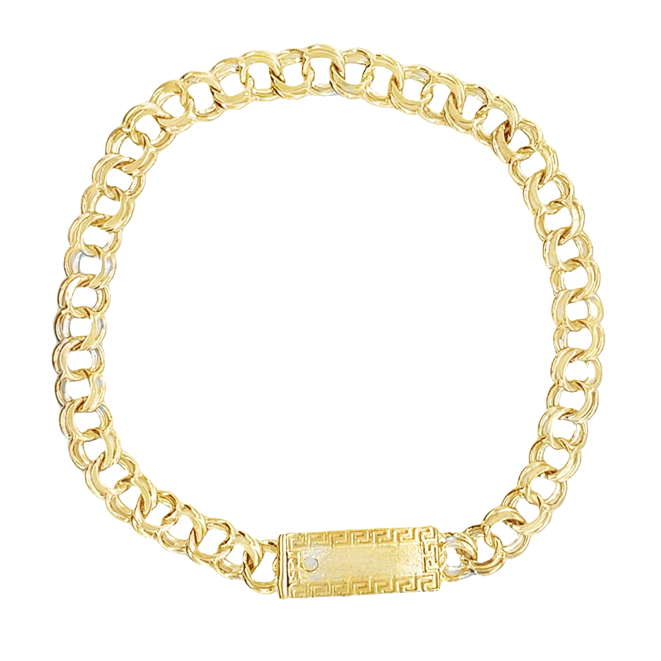 10KT Gold 6MM Chino Link Bracelet with Greek Border 7.5 Inches FREE ENGRAVING