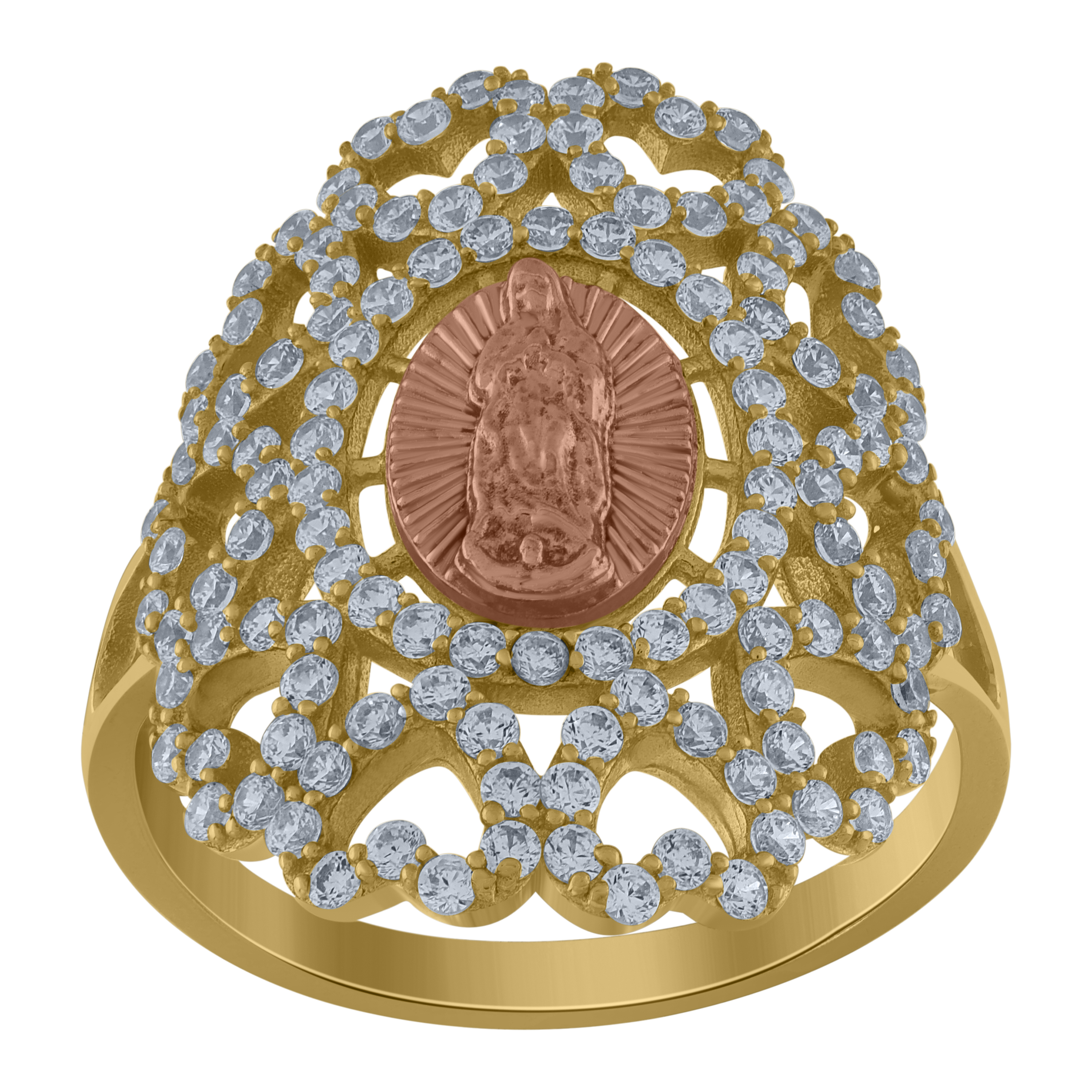 10kt Two-Tone Gold Womens Cubic-Zirconia Virgen de Guadalupe Religious