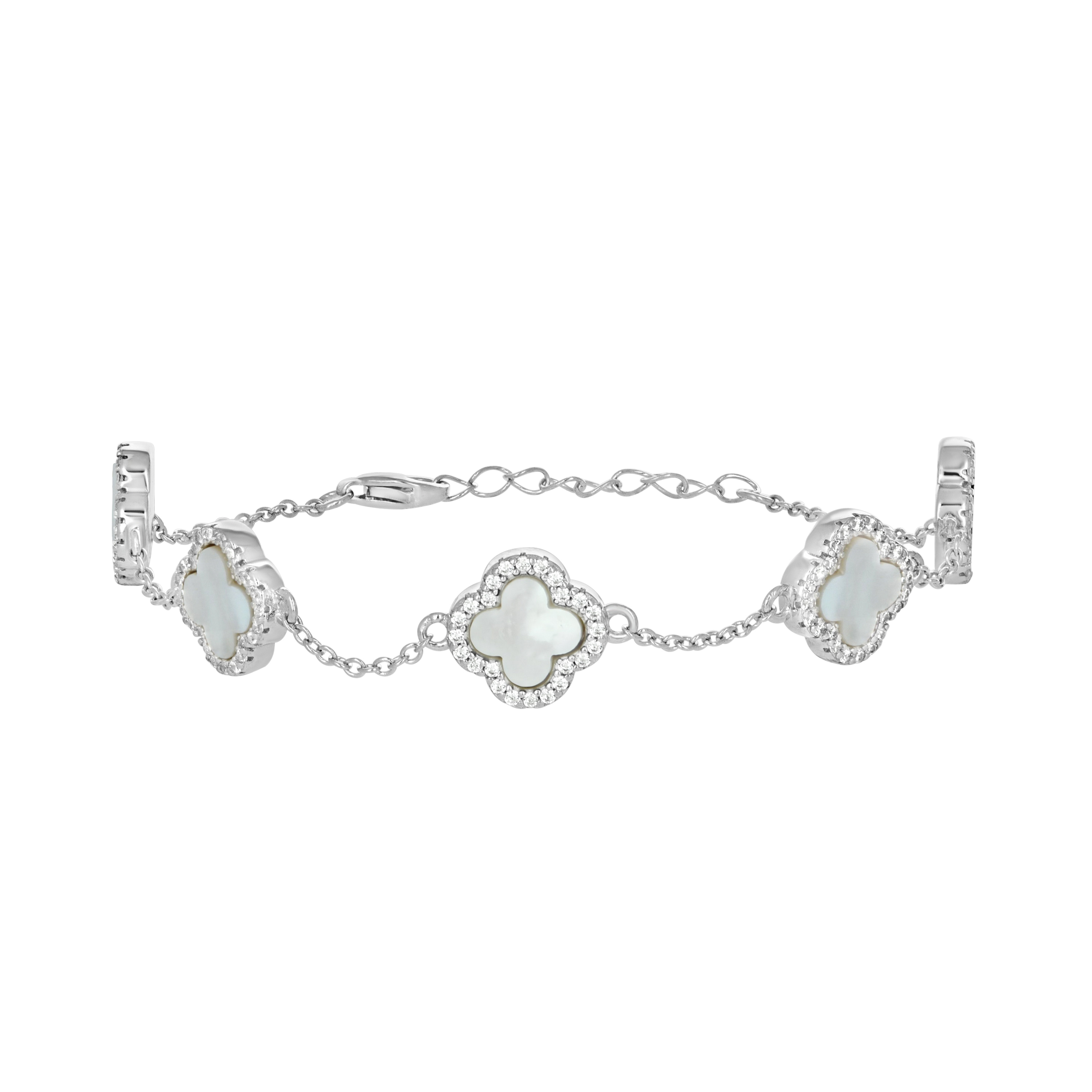 925 Sterling Silver Womens Cubic-Zirconia Mother of Pearl Clover Good