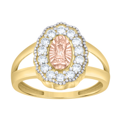 10kt Tri-Color Gold Womens Cubic-Zirconia Virgen de Guadalupe Religiou