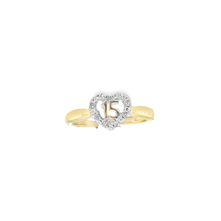 10KT YELLOW GOLD .06 CTTW DIAMOND QUINCEAñERA HEART RING
