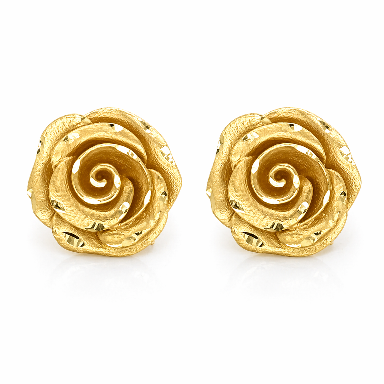 10KT Gold Flower Rose Earrings with Pushback