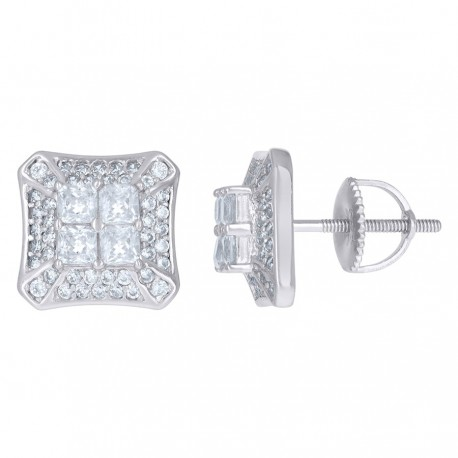 925 Sterling Silver Princess-Cut Cubic-Zirconia Fashion Stud Earrings