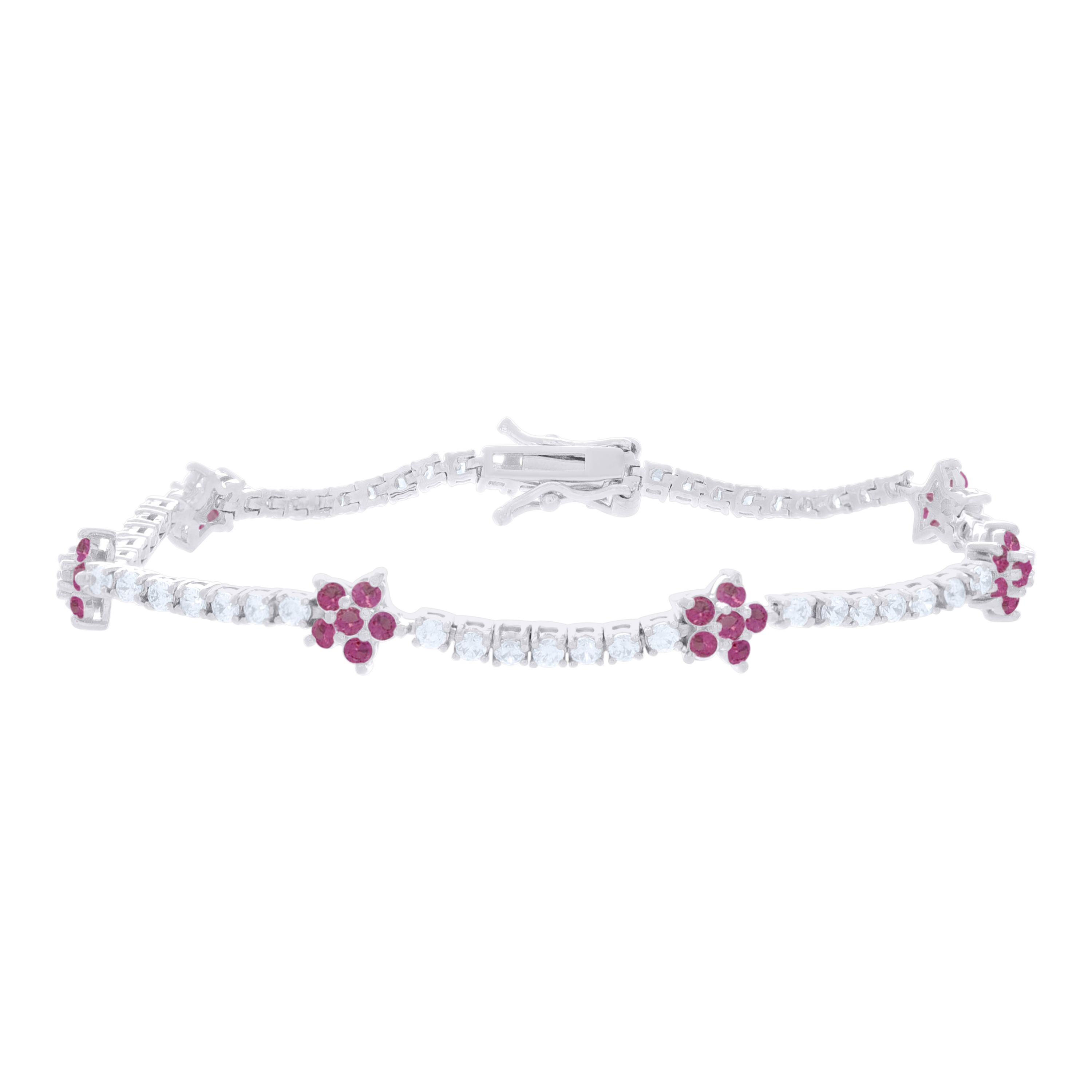 925 Sterling Silver Womens Red White Cubic-Zirconia Flower Fashion Lin