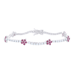 925 Sterling Silver Womens Red White Cubic-Zirconia Flower Fashion Lin