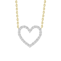 LADIES NECKLACE 0.20CT ROUND/BAGUETTE DIAMOND 10K YELLOW GOLD