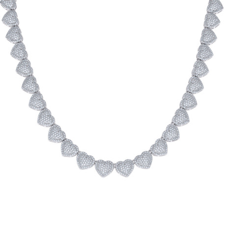 925 Sterling Silver Womens Cubic-Zirconia Heart Link Necklace 10mm 18 Inches