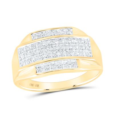 10k Yellow Gold Round Diamond Rectangle Cluster Ring 1/3 Cttw