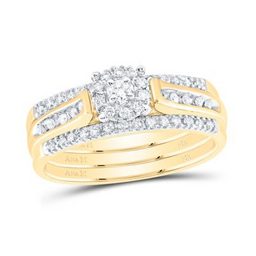 14k Yellow Gold Round Diamond 3-Piece Bridal Wedding Ring Set 1/4 Cttw