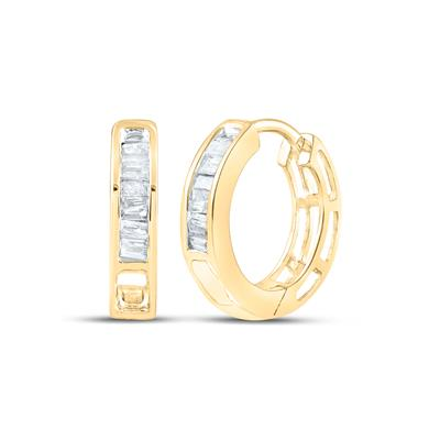10k Yellow Gold Baguette Diamond Huggie Hoop Earrings 1/6 Cttw