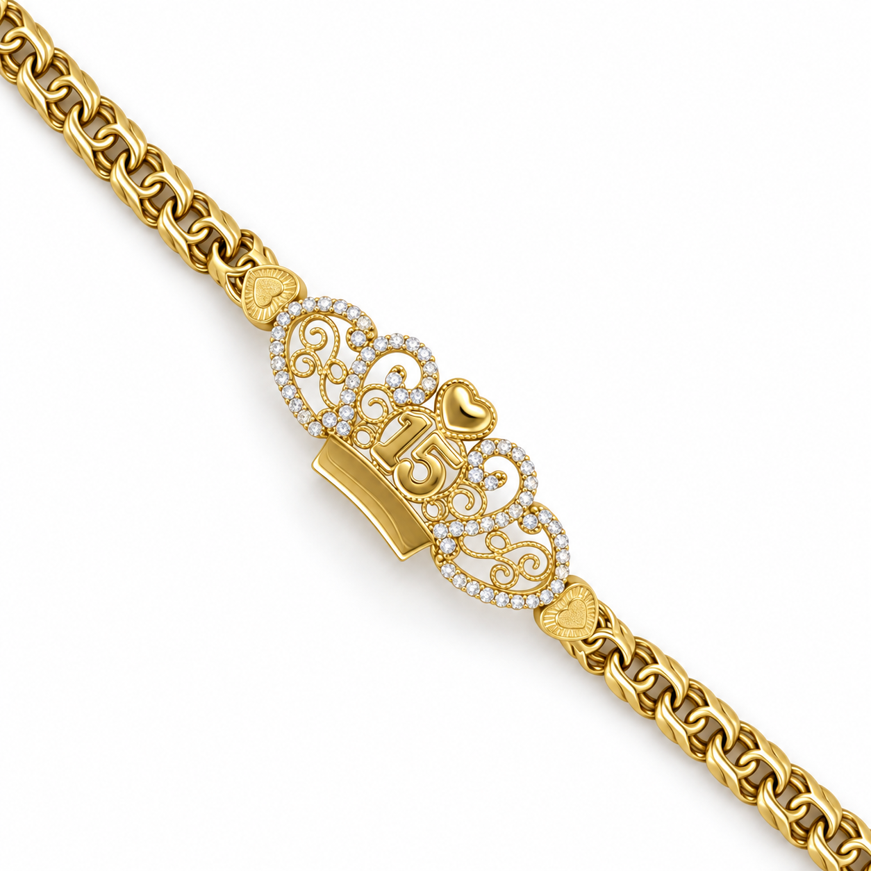 10KT Gold 5MM Chino Monaco Quinceanera Bracelet Crown 7.5 Inches FREE