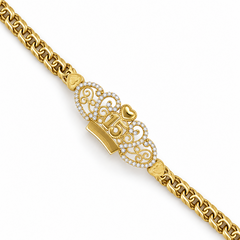 10KT Gold 5MM Chino Monaco Quinceanera Bracelet Crown 7.5 Inches FREE