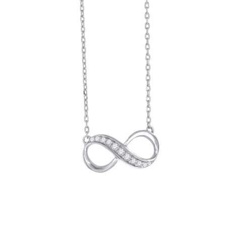 925 Sterling Silver Women Cubic Zirconia Rolo Link Infinity Necklace