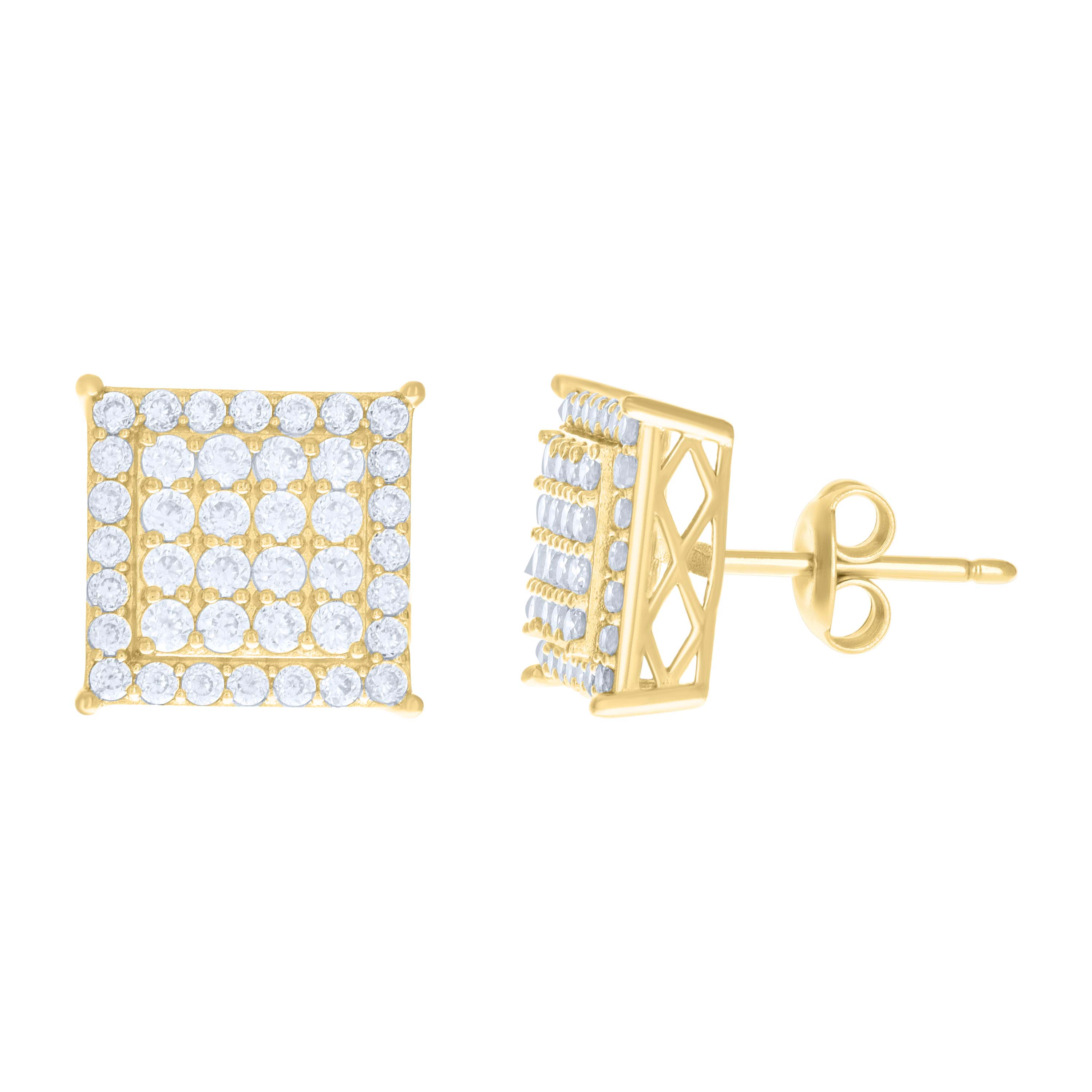 10kt Yellow Gold Cubic-Zirconia Square Stud Earrings 10MM