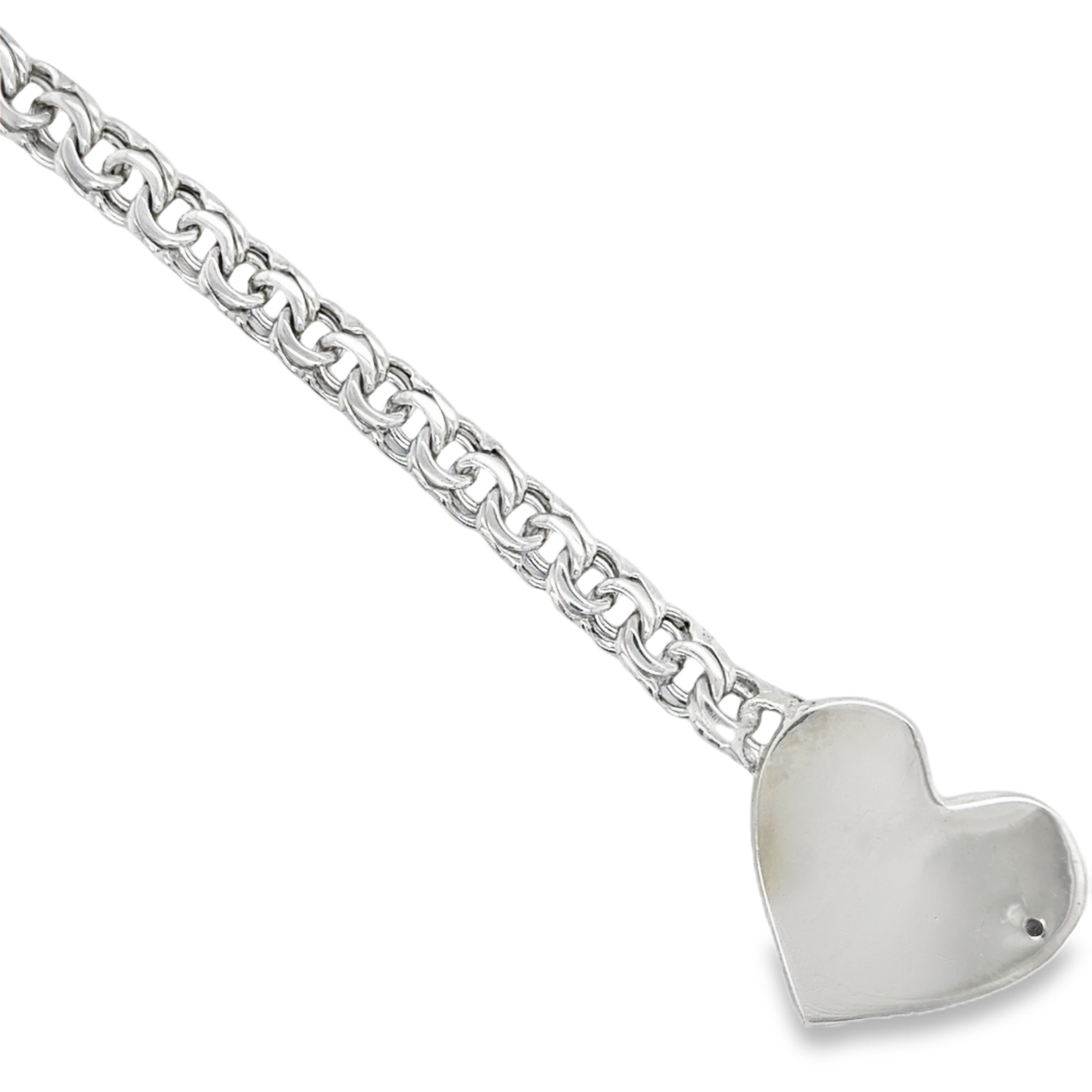 Sterling Silver 7MM Chino Link Big Heart Bracelet 8 Inches FREE LETTER