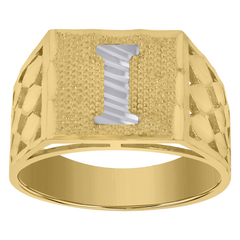 10kt Two-Tone Gold Mens Diamond-Cut Textured Initial Letter I Band Rin