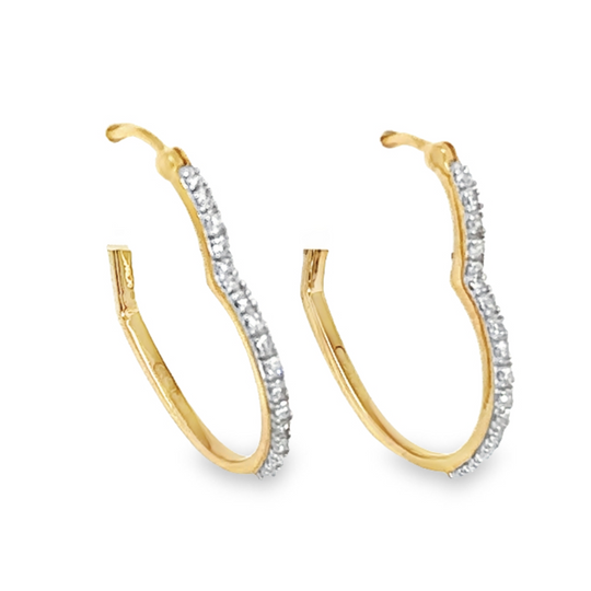 10KT GOLD 0.13CT DIAMOND HOOP EARRINGS 0.75IN