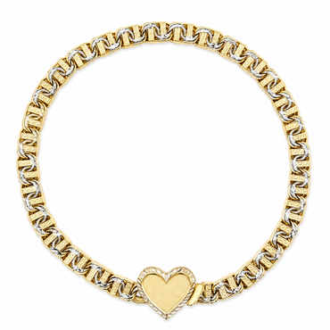 10KT Gold 5MM Chino Bar Heart Bracelet with Greek Bars, Diamond Cut Li