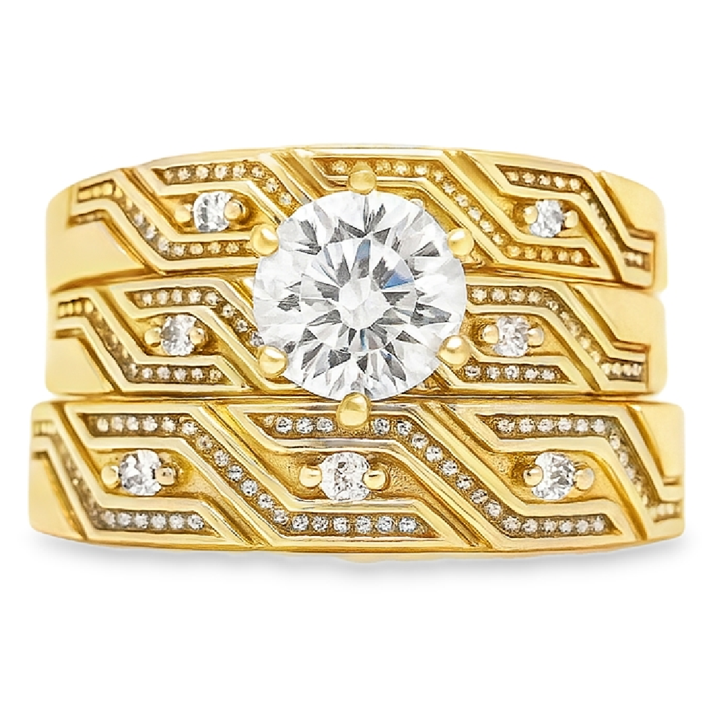 10KT Gold His and Hers Wedding Trio Set