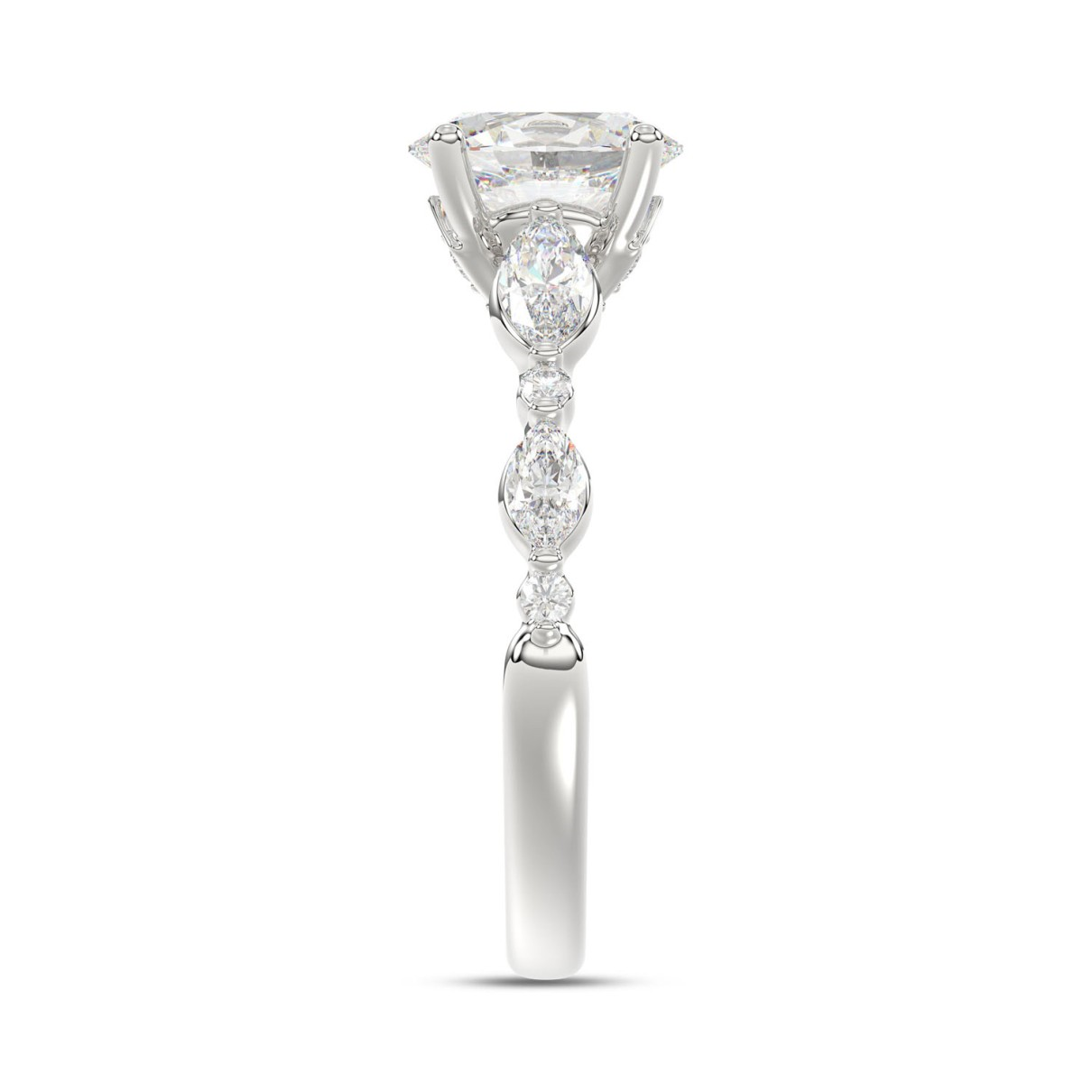 1.55 CTTW Certified Lab-Created Oval Shape Diamond Solitaire Engagement Ring in 14KT White Gold Setting with Round and Marquise Stones (Center 1.00CT)