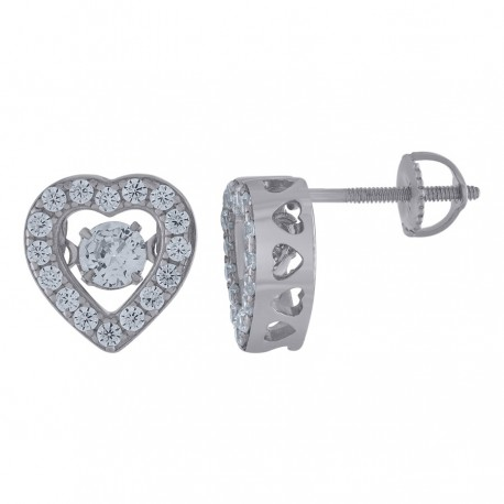 925 Sterling Silver Womens Cubic-Zirconia Heart Stud Earrings