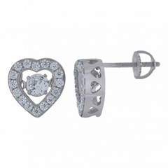 925 Sterling Silver Womens Cubic-Zirconia Heart Stud Earrings