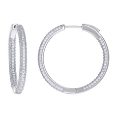 925 Sterling Silver Womens Cubic Zirconia 3mm Hoop Earrings 30MM