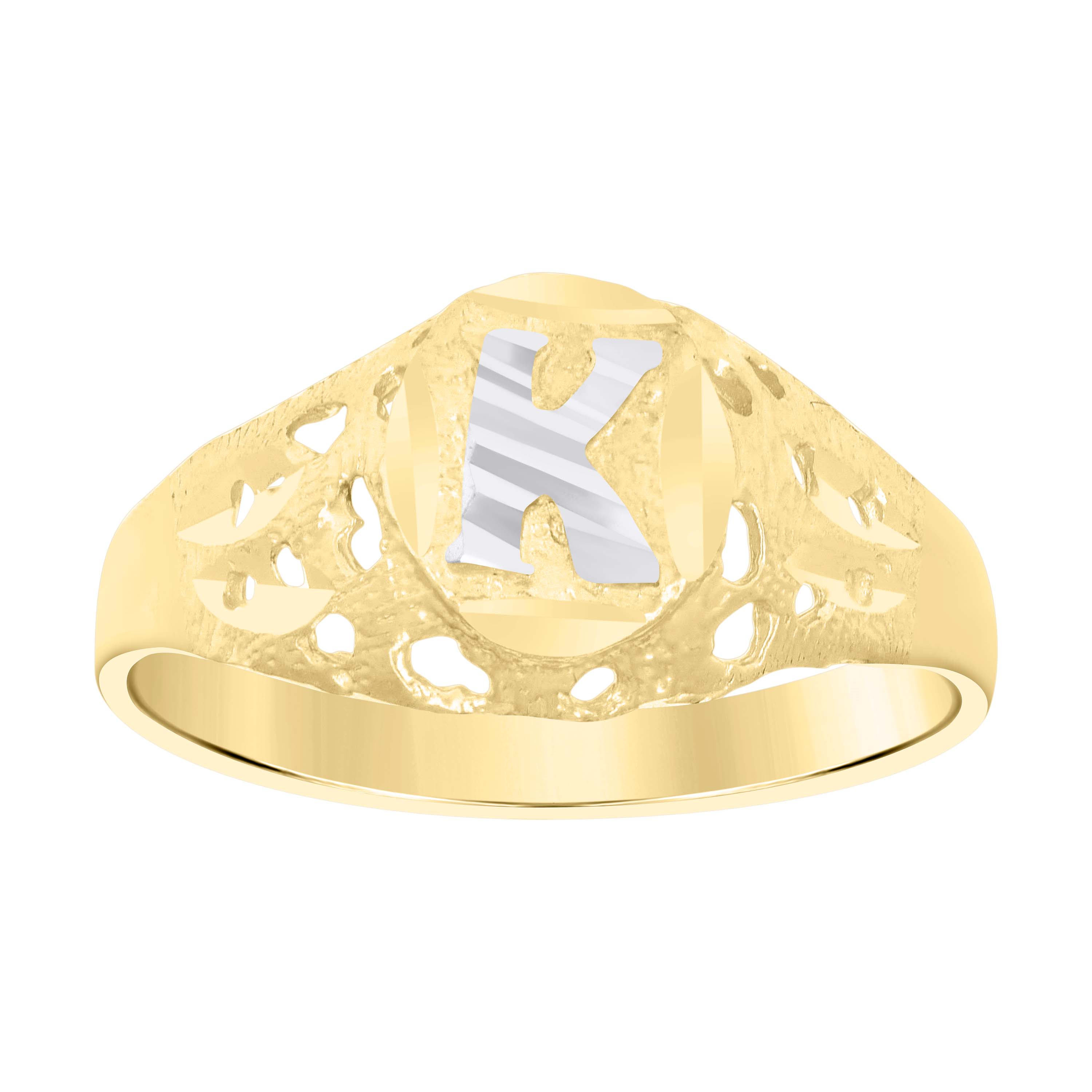 10kt Two-Tone Gold Unisex Kids Children Diamond-Cut Textured Oval Init