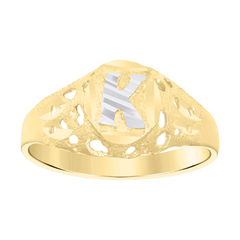 10kt Two-Tone Gold Unisex Kids Children Diamond-Cut Textured Oval Init