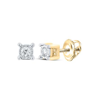 10k Yellow Gold Round Diamond Stud Earrings 1/20 Cttw