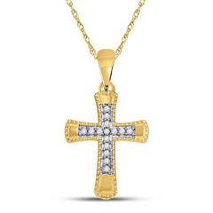 10k Yellow Gold Round Diamond Small Flared Cross Pendant 1/10 Cttw (Pendant only. Chain not included)