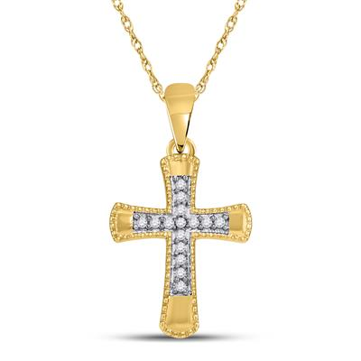 10k Yellow Gold Round Diamond Small Flared Cross Pendant 1/10 Cttw (Pendant only. Chain not included)