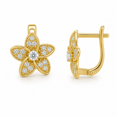10KT Gold Hibiscus Flower Earrings with CZ