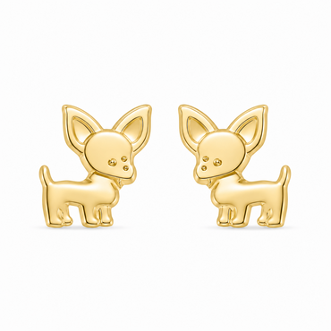 10KT Gold Chihuahu Puppy Dog Stud Earrings with Screwbacks