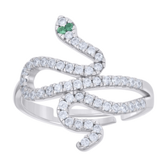 925 Sterling Silver Womens Green White Cubic-Zirconia Snake Fashion Ri