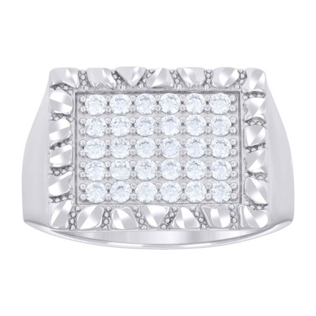 925 Sterling Silver Mens Cubic-Zirconia Square Head Fashion Ring Size 12