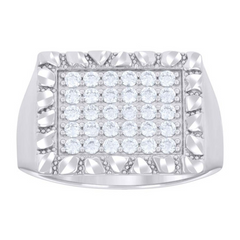 925 Sterling Silver Mens Cubic-Zirconia Square Head Fashion Ring Size 13