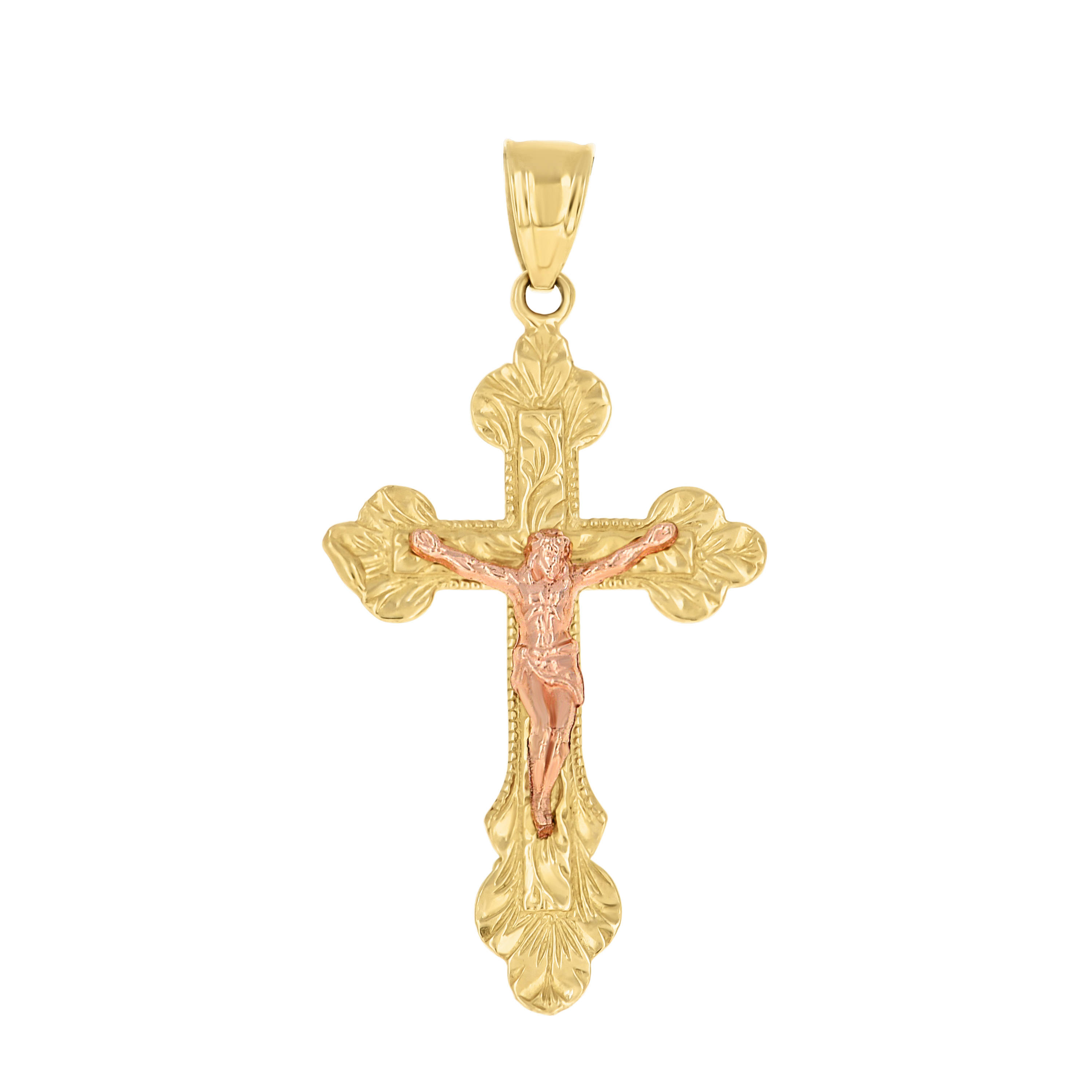 10kt Two-tone Gold Mens Crucifix Cross Religious Charm Pendant 30MM Pl