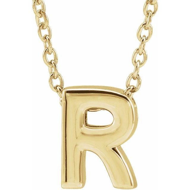 10KT Yellow Gold Initial R Necklace 17+1 Inches