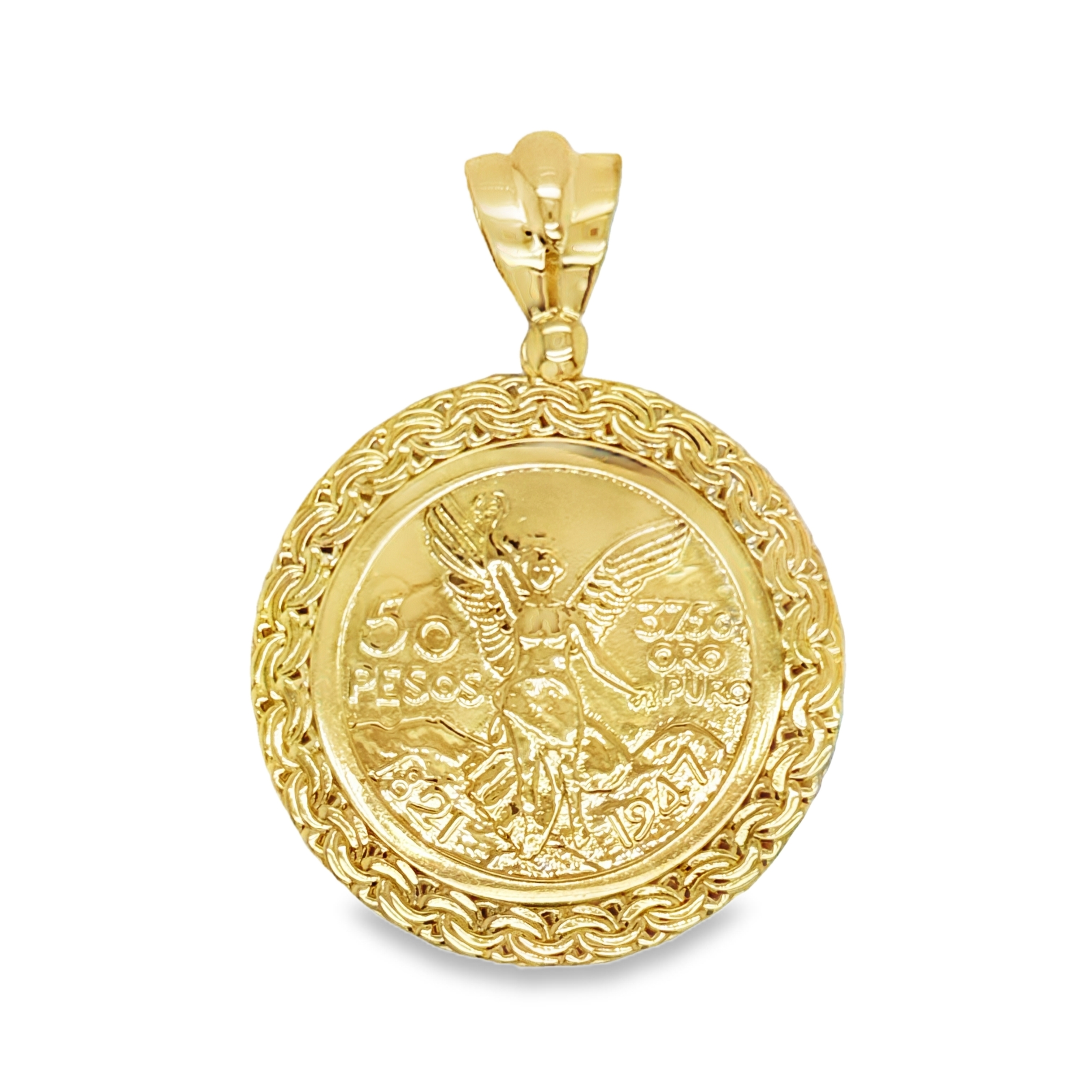 10KT Gold Tejido Chino Link Small Centenario Bezel with 10KT Gold Coin