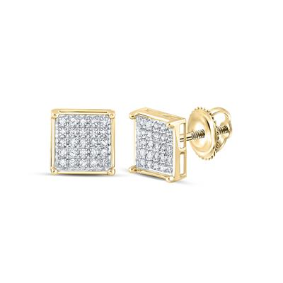 10k Yellow Gold Round Diamond Square Cluster Earrings 1/6 Cttw