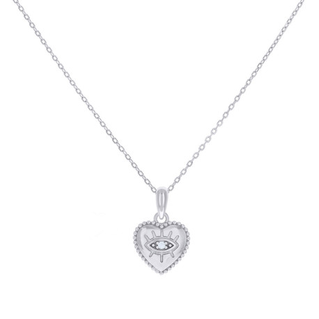 925 Sterling Silver Womens Cubic-Zirconia Evil Eye Good Luck Heart Charm Necklace Size 16 + 2 Inches
