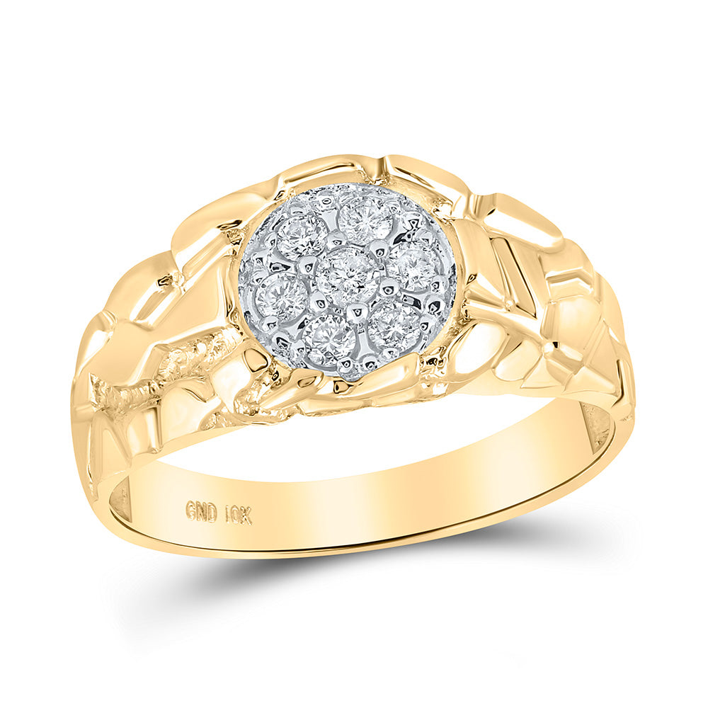 10kt Yellow Gold Mens Round Diamond Cluster Nugget Ring 1/4 Cttw