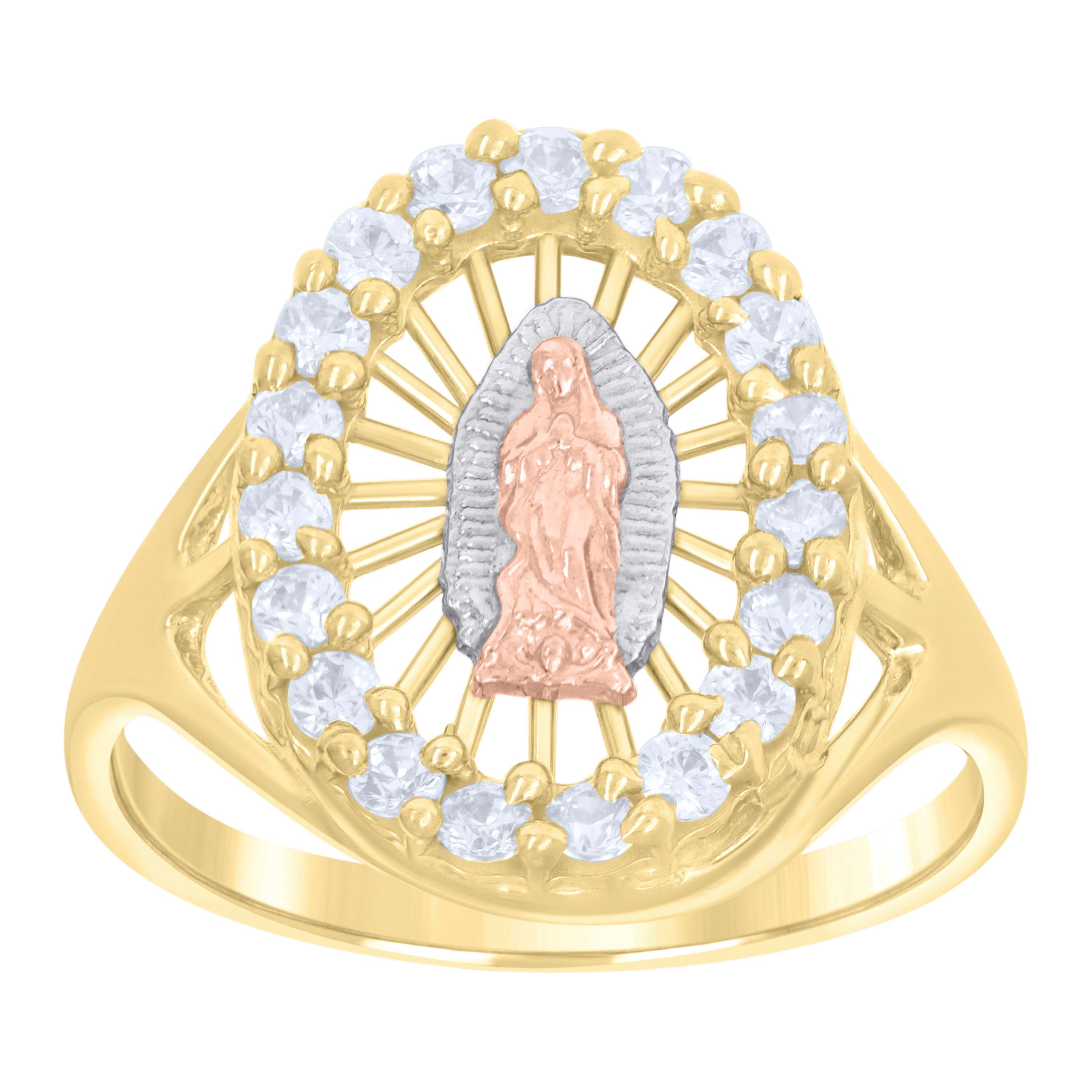 10Kt Tri-Color Gold Womens Cubic Zirconia Virgen de Guadalupe Virgin M