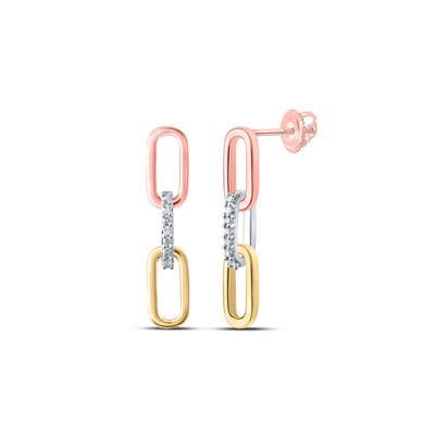 10k Tri-Tone Gold Round Diamond Dangle Earrings 1/10 Cttw