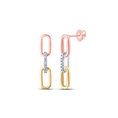 10k Tri-Tone Gold Round Diamond Dangle Earrings 1/10 Cttw