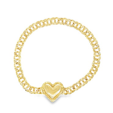 10KT Gold 5MM Chino Link Monaco Heart Bracelet with Greek Border 7.25 Inches FREE ENGRAVING