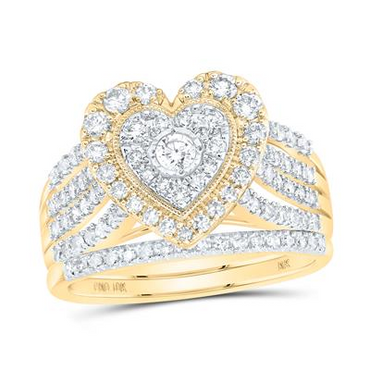 10K YELLOW GOLD ROUND DIAMOND NICOLES DREAM COLLECTION HEART BRIDAL WEDDING RING SET 1 CTTW
